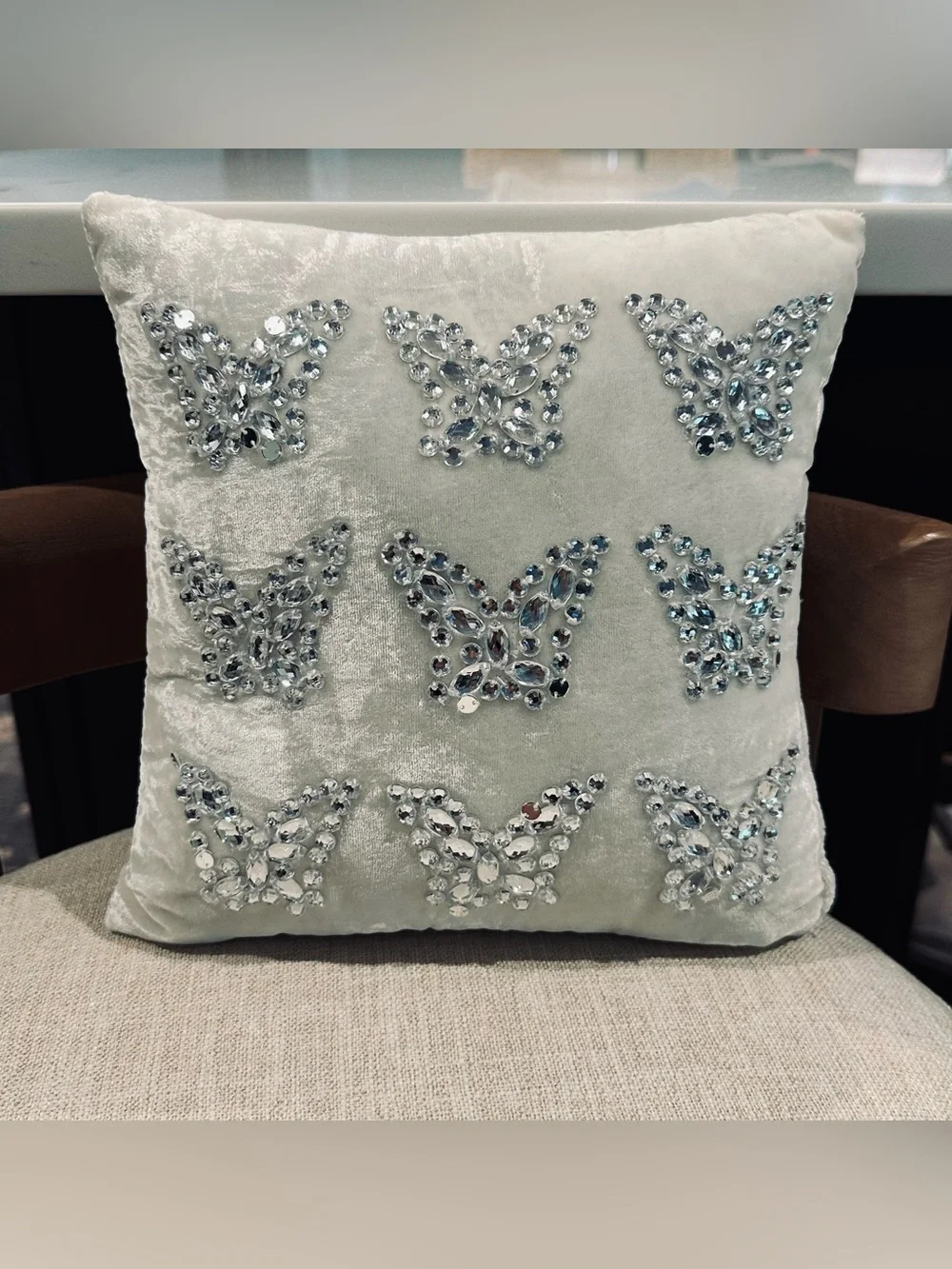 Pottery Barn Kids Monique Lhuillier Velvet Crystal Butterfly Decorative Pillow